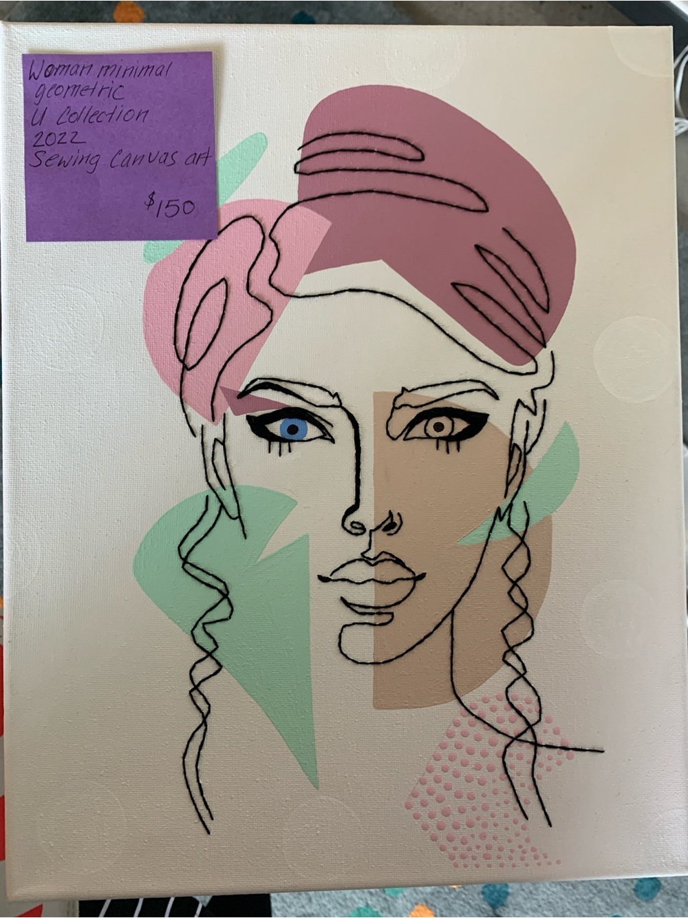 Pink & Mint Geometric Women Art